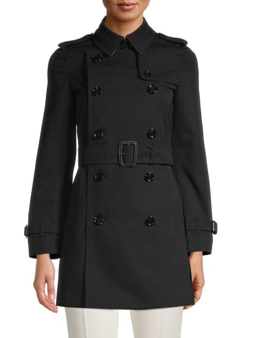 NWT Burberry Harbourne Black Mid-Length Trench Coat Nova Check Lining Size US 0